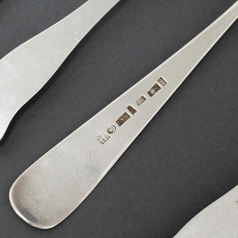 BESTICK, 10 delar, silver, mestadelen norska stämplar, bl.a Brödrene Lohne, omkring år 1900 / 1900-talets första hälft.