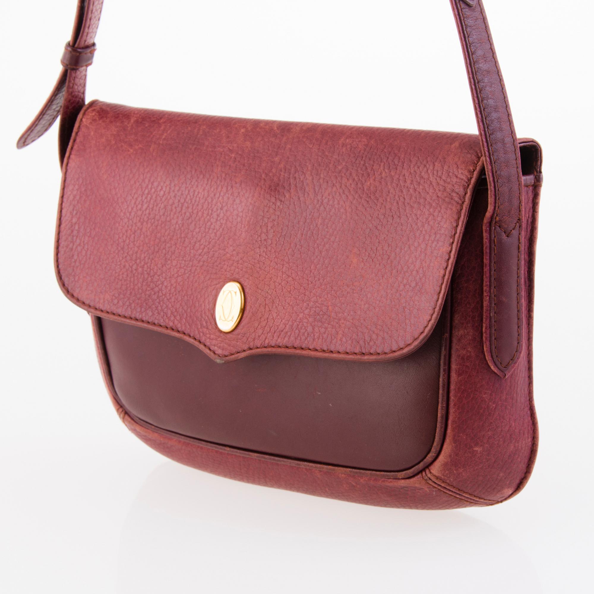 CARTIER Vintage Bordeaux Leather Crossbody Bag.