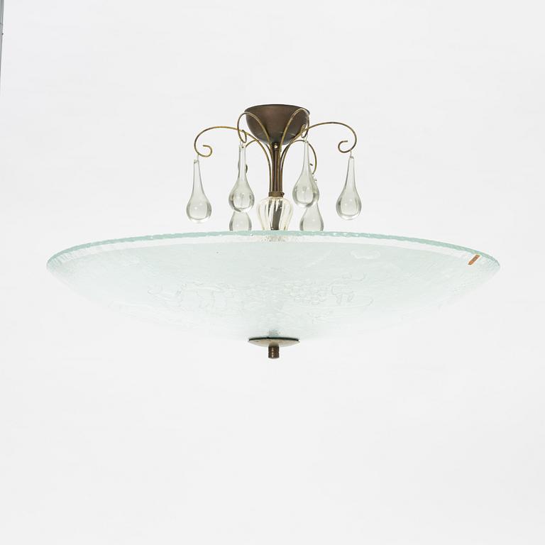 A Bo Notini blasted glass ceiling lamp, by Glössner & Co, Stockholm 1940's.