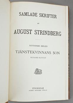 PARTI BÖCKER, 38 st, 54 volymer, August Strindbergs samlade skrifter. Albert Bonniers förlag. Stockholm 1910/20-tal.