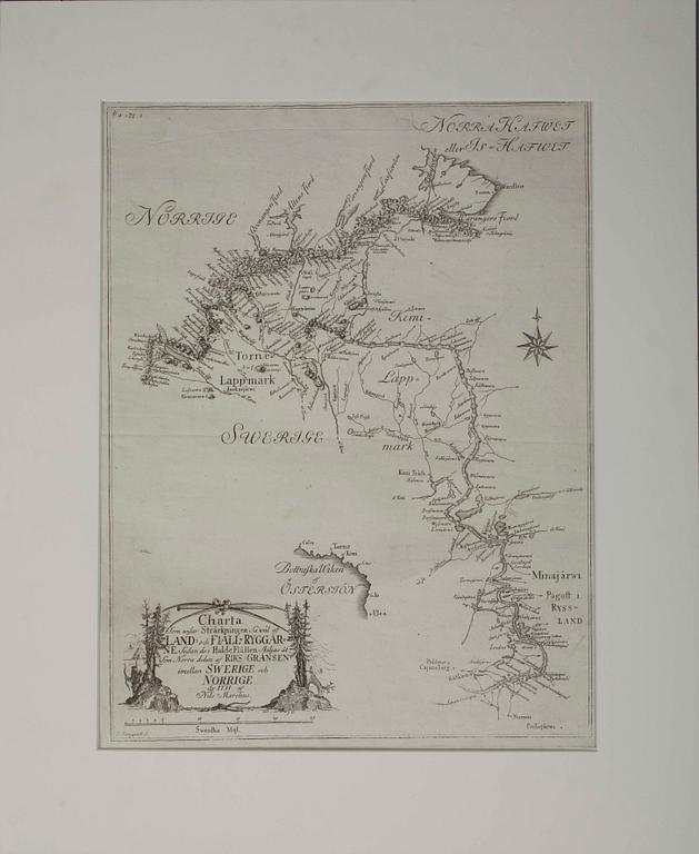KARTA, Land och fjällryggar mellan Sverige och Norge år 1771.