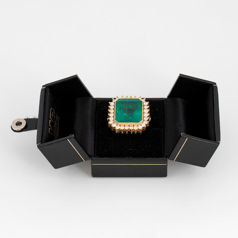 Large emerald-cut emerald and brilliant-cut diamond cocktail ring.