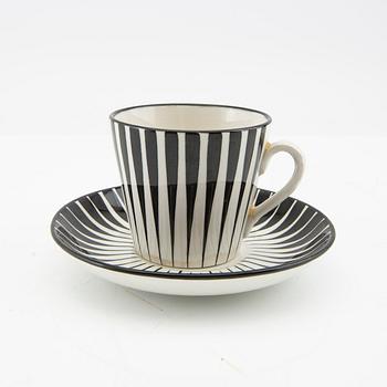 Eugen Trost, kaffekoppar med fat 9 st "Zebra" Uppsala Ekeby flintgods.