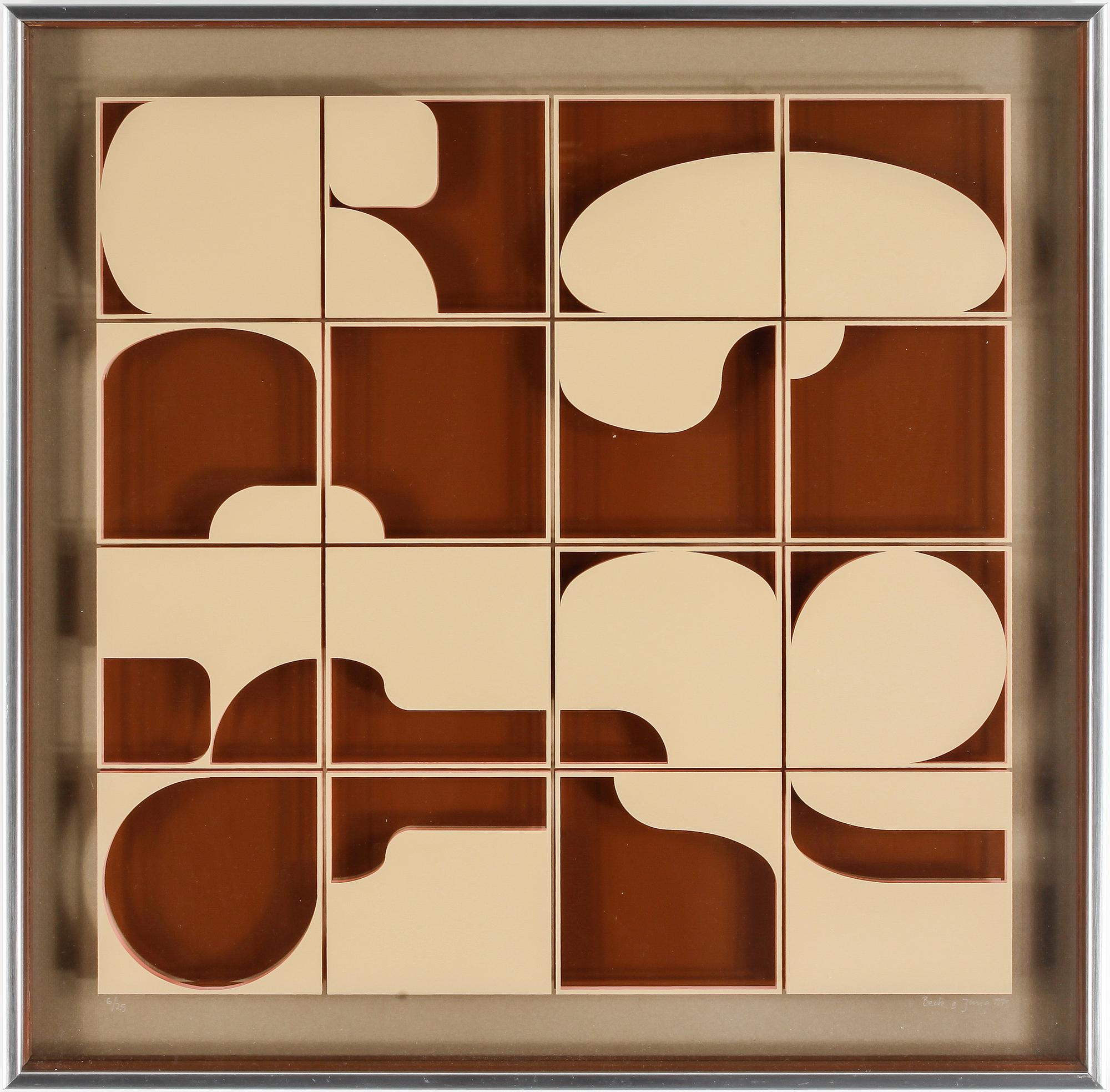 BECK & JUNG (HOLGER BÄCKSTRÖM & BO LJUNGBERG), screenprint på plexiglas, signerad och daterad 1975. Numrerad 6/14.