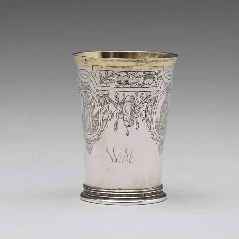 A German 17th century parcel-gilt silver beaker, mark of Andreas Pauli, Köln (1663-1669).