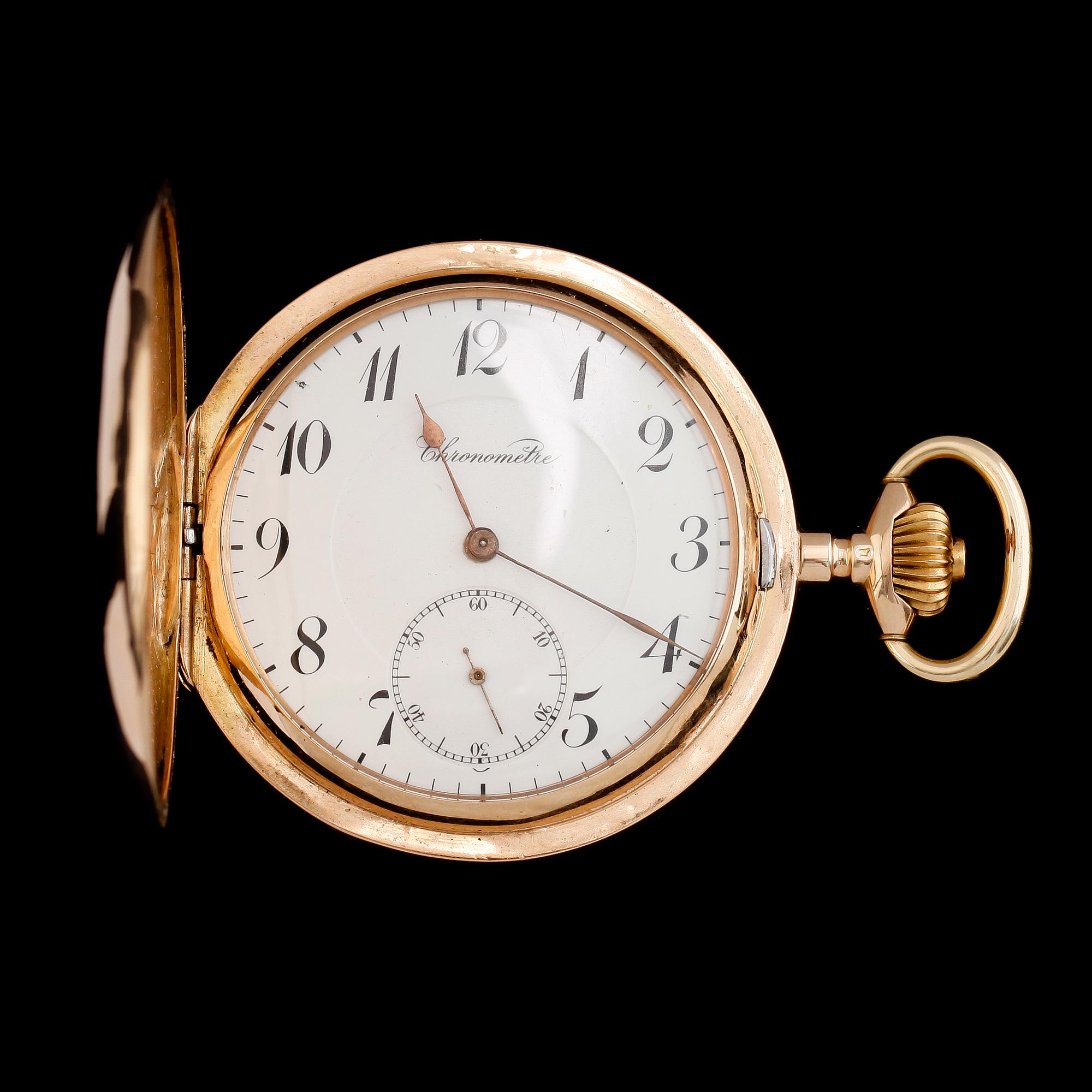 FICKUR, 14K guld, savonett, märkt Chronometre, 1900-talets första hälft.