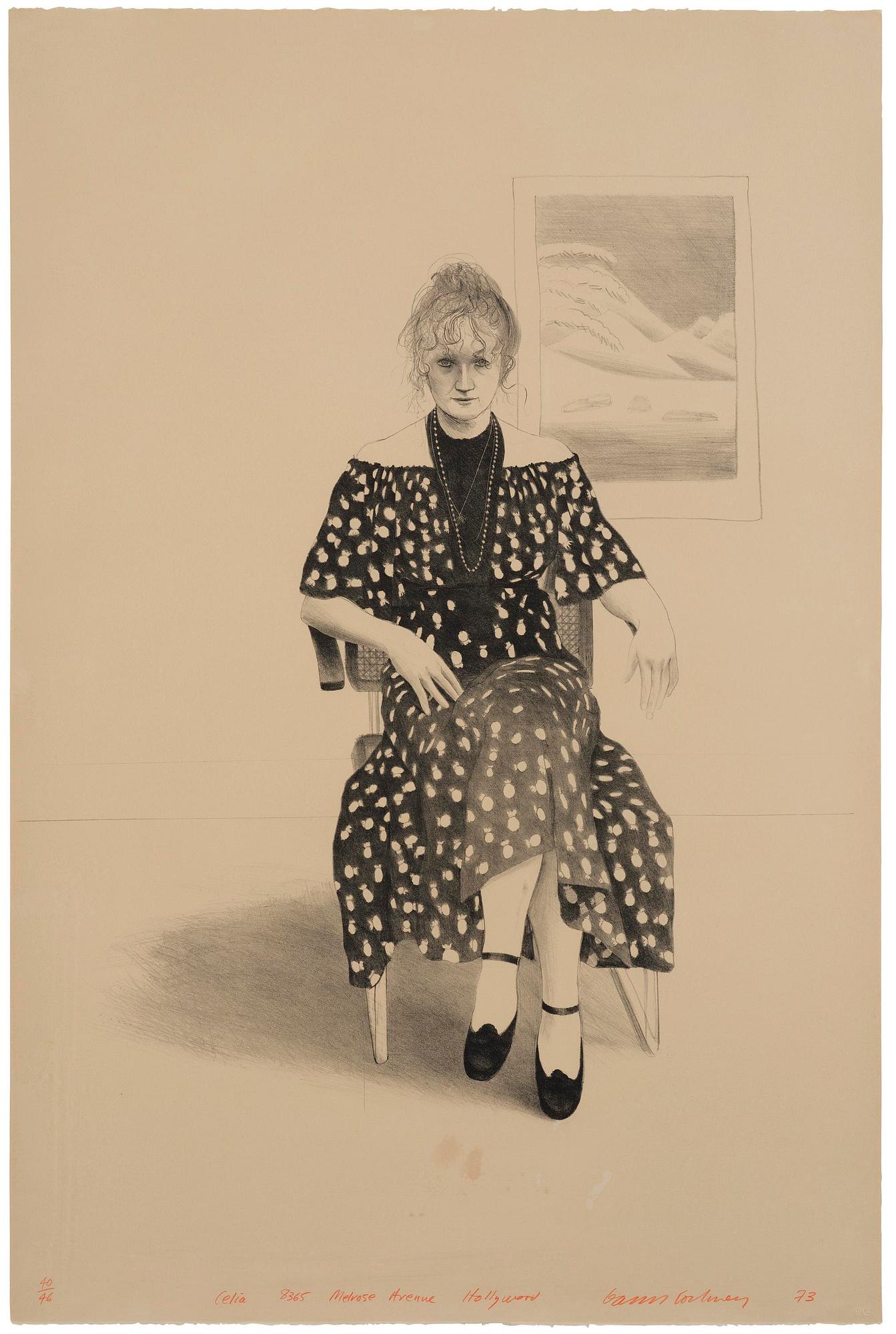 David Hockney, "Celia, 8365 Melrose Ave. Hollywood".