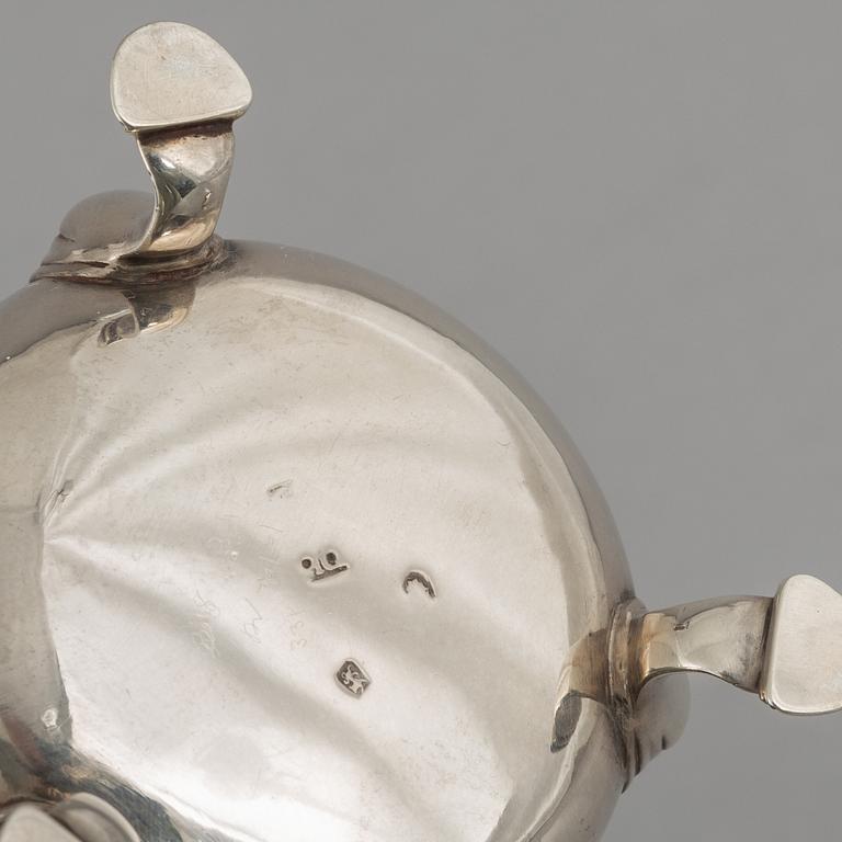 Five English silver salt cellars, circa mid 18th Century.