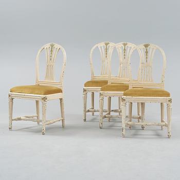 Four Gustavian late 18th century chairs.