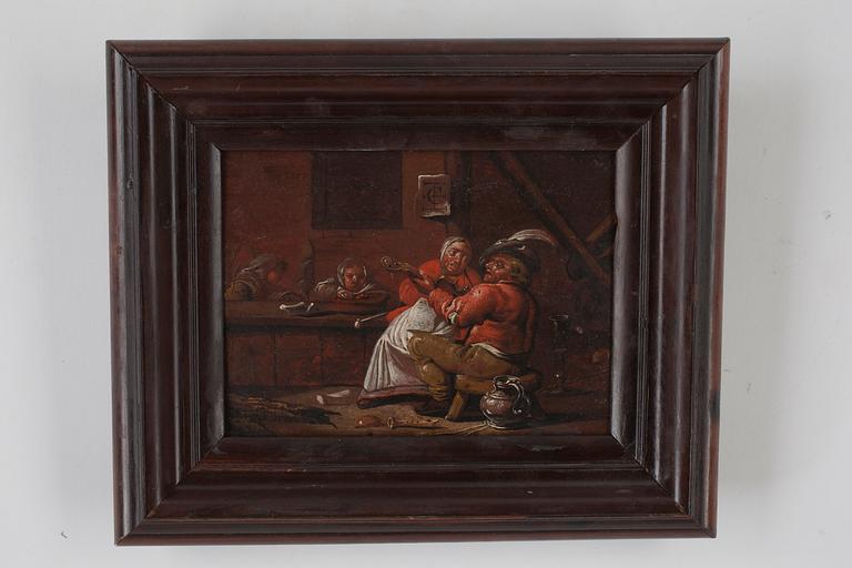 FLAMLÄNDSK SKOLA, ett par, olja på pannå, den ena med monogram TCE, 1600-tal.