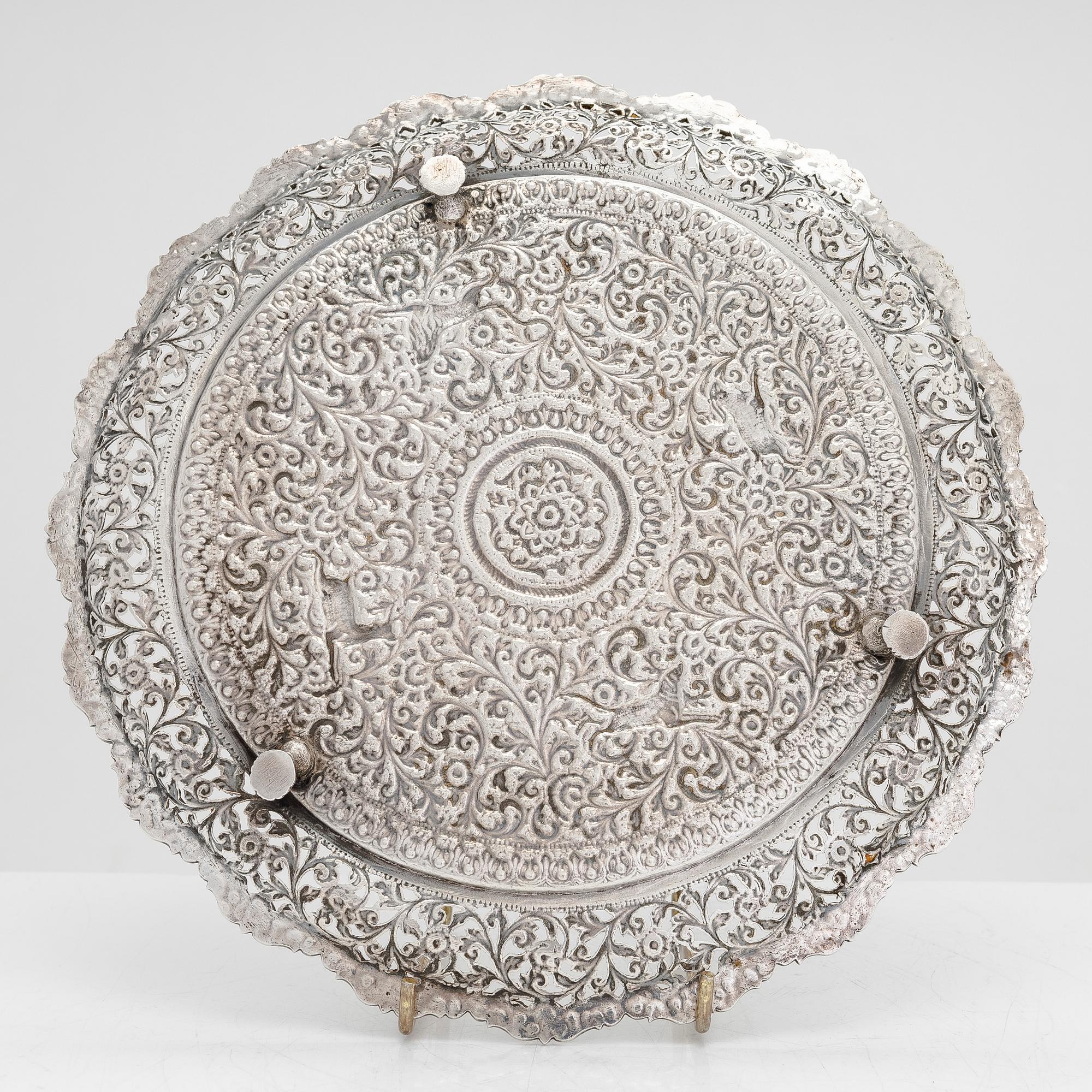 A silver salver, India late 19th century.