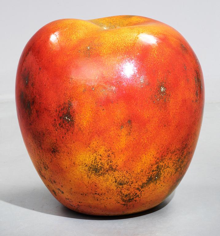 A Hans Hedberg faience sculpture of an apple, Biot, France.