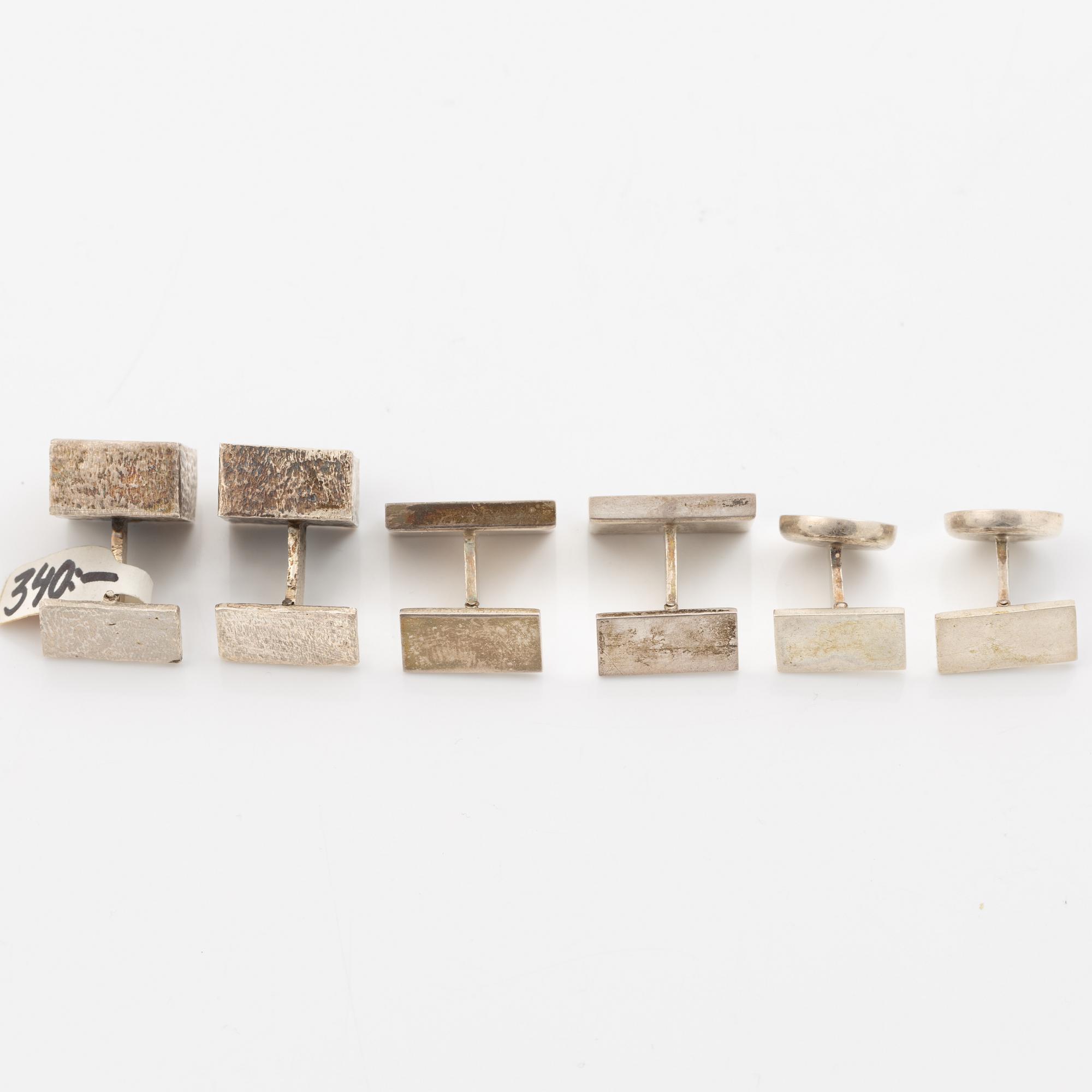 Cufflinks, three pairs, silver, Terrs.