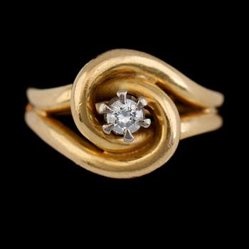 RING, 18K guld, briljantslipad diamant ca 0.15 ct. Vikt ca 9 g.