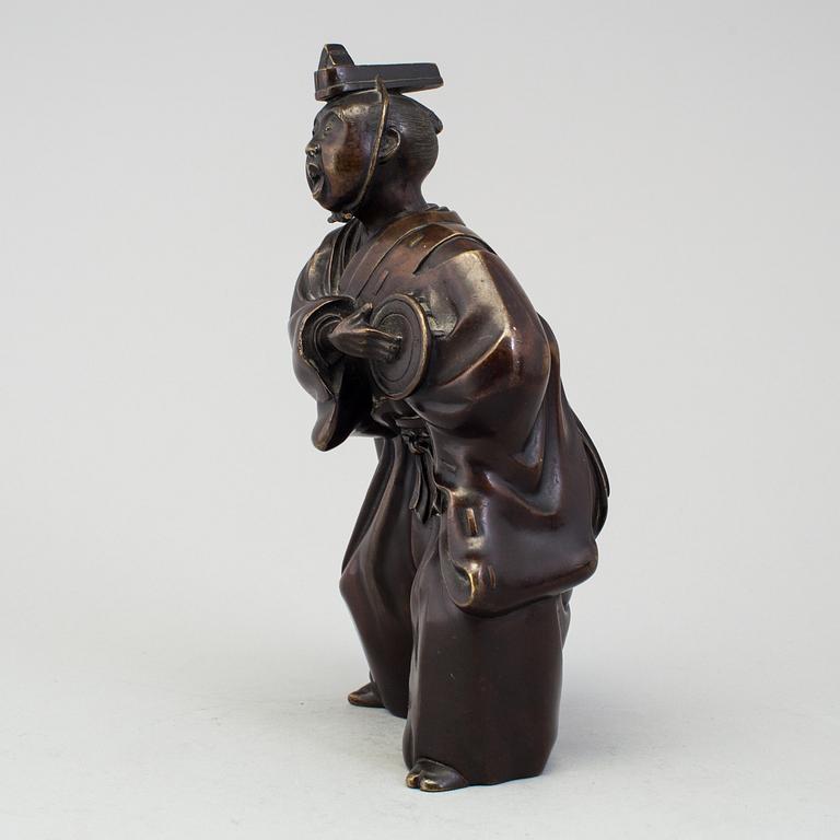 Two Japanese bronze sculptures of dancers, Meiji period (1868-1912). Signed to base.