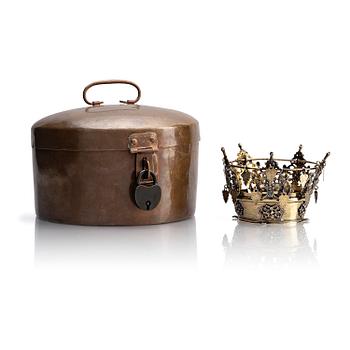 269. Erik Ramstedt, brudkrona, delvis förgyllt silver, Härnösand 1801 samt originaletui i koppar.