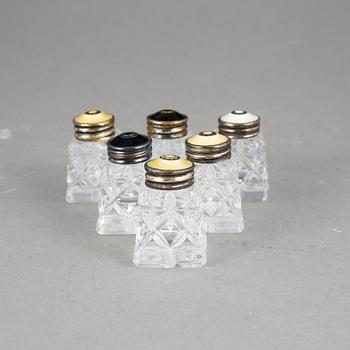 STRÖARE, 6 stycken, glas och emaljerat sterlingsilver, Norge, 1900-talets mitt.