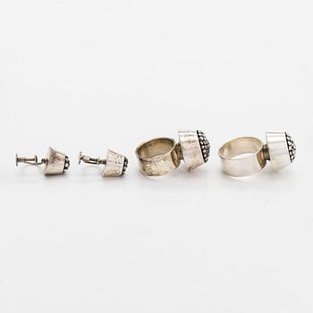 Rings and earrings, silver, Tillander, 1950 / 60s.