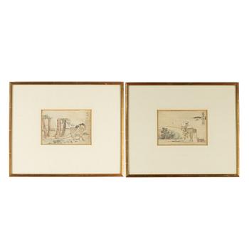 Katsushika Hokusai, efter, två motiv ur Tokaidoserien.