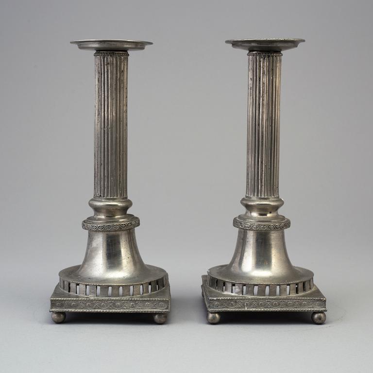 HANS WIKSTEN, a pair of late Gustavian pewter candlesticks from Västerås. Active 1782-1810.