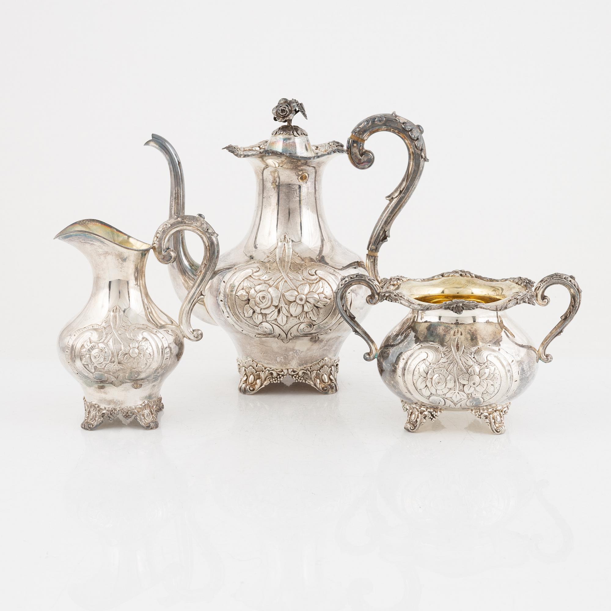 Kaffeservis, 3 delar, silver, GAB, Stockholm, 1920-1928.