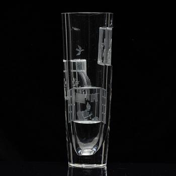 Tapio Wirkkala, a rare engraved "Finestra" glass vase, Iittala, Finland, 1947, model 3220, engraved by Theodor Käppi.
