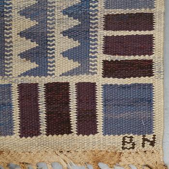 Barbro Nilsson, a carpet, "Salerno blå", flat weave, ca 312 x 201,5-205,5 cm, signed AB MMF BN.