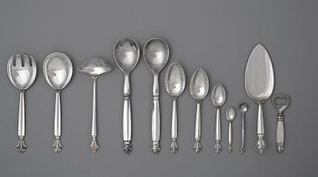 Johan Rohde, a set of 92 pcs of 'Acanthus' flatware for Georg Jensen, Denmark post 1945, sterling and stainless steel.