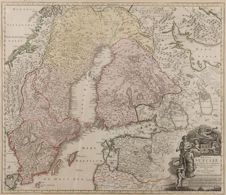 RUOTSIN KARTTA. Regni Sueciae. Johan Baptist Homann. Noin 1730.