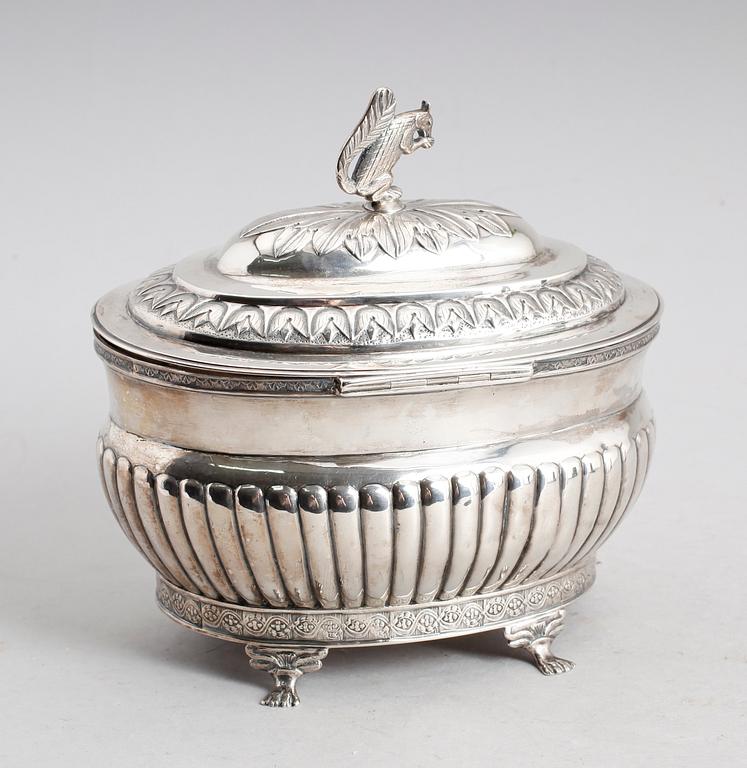 SOCKERSKRIN, silver, Michael Olof Barkman, Varberg 1838. Vikt ca 469 gram.