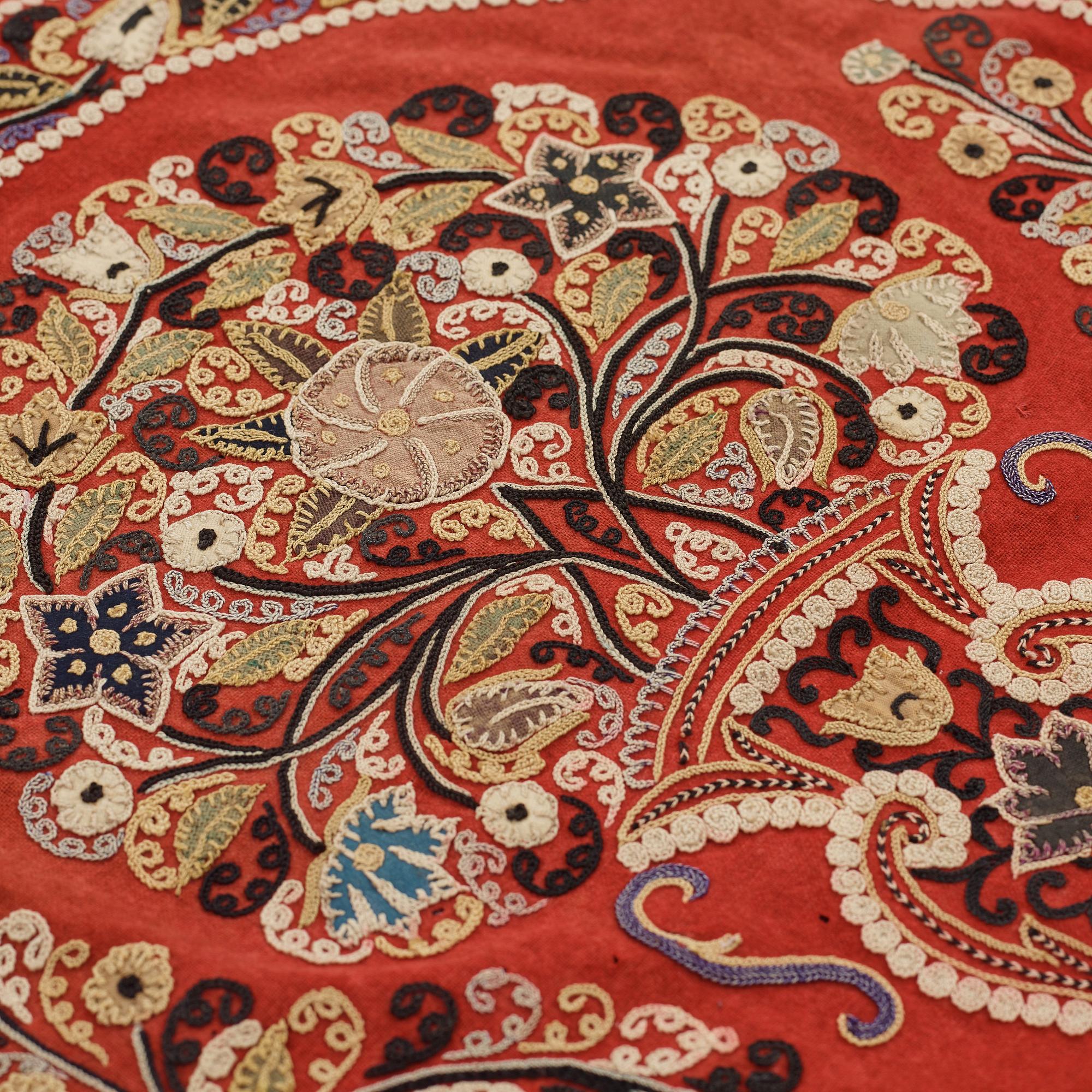 AN EMBROIDERY, antique Rascht, Persia (Iran), late Qajar dynasty, ca  55 - 57,5 x 209,5 - 215 cm.