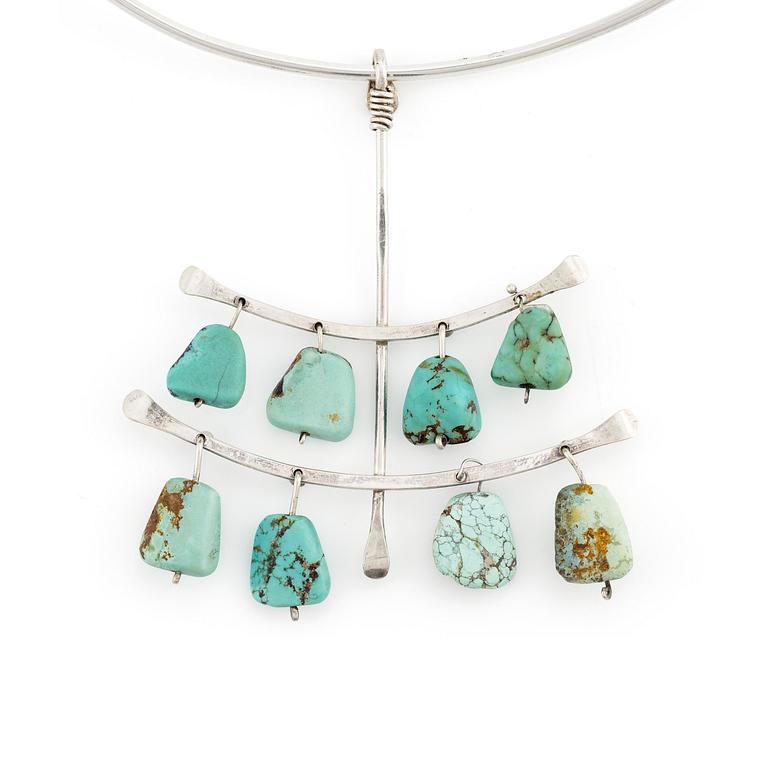 Vivianna Torun Bülow-Hübe, a pendant, silver with turquoises, executed in her own studio, most likely 1950's.