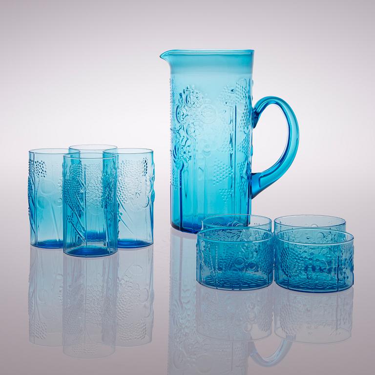 OIVA TOIKKA, GLAS OCH KANNA, 9 delar, "Flora", Nuutajärvi, 1966-1991.