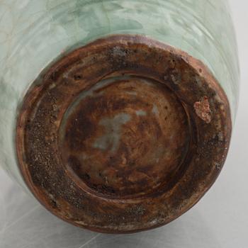 A Chinese celadon porcelain vase / table lamp, late Qing dynasty.