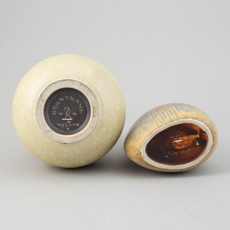 Gunnar Nylund, two stoneware vases and a bowl for Rörstrand.