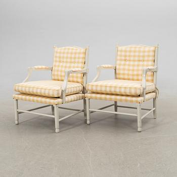 Armchairs, a pair, Gustavian style, after the Gripsholm chairs, second half of the 20th century.
