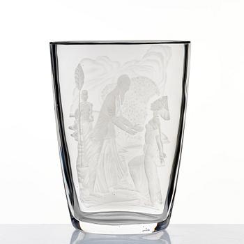 Simon Gate, an engraved glass vase, Orrefors, Sweden 1947, engraved by Arthur Diessner.