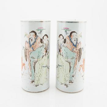 A pair of Chinese porcelain brush stands 20th century.