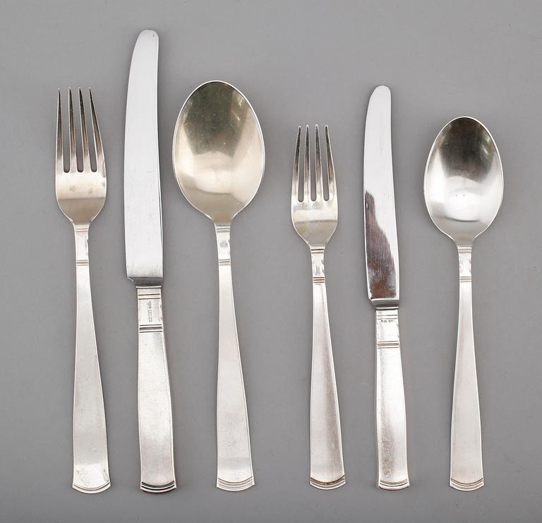 BESTICK, 36 delar, silver, "Rosenholm", GAB, Stockholm. Vikt med stålblad ca 1795.