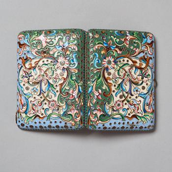 A Russian 20th century silver-gilt and enamel cigarette-case, unidentified makers mark, Moscow 1908-1917.