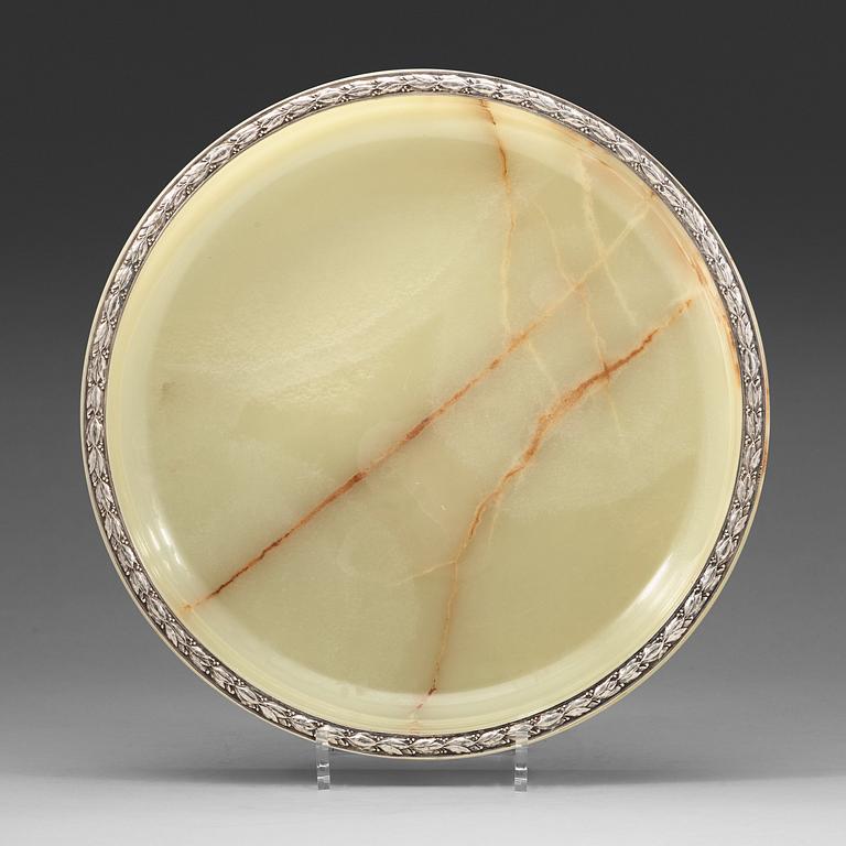 A Swedish 20th century silver and onyx dish, marks of W A Bolin, Stockholm 1952.