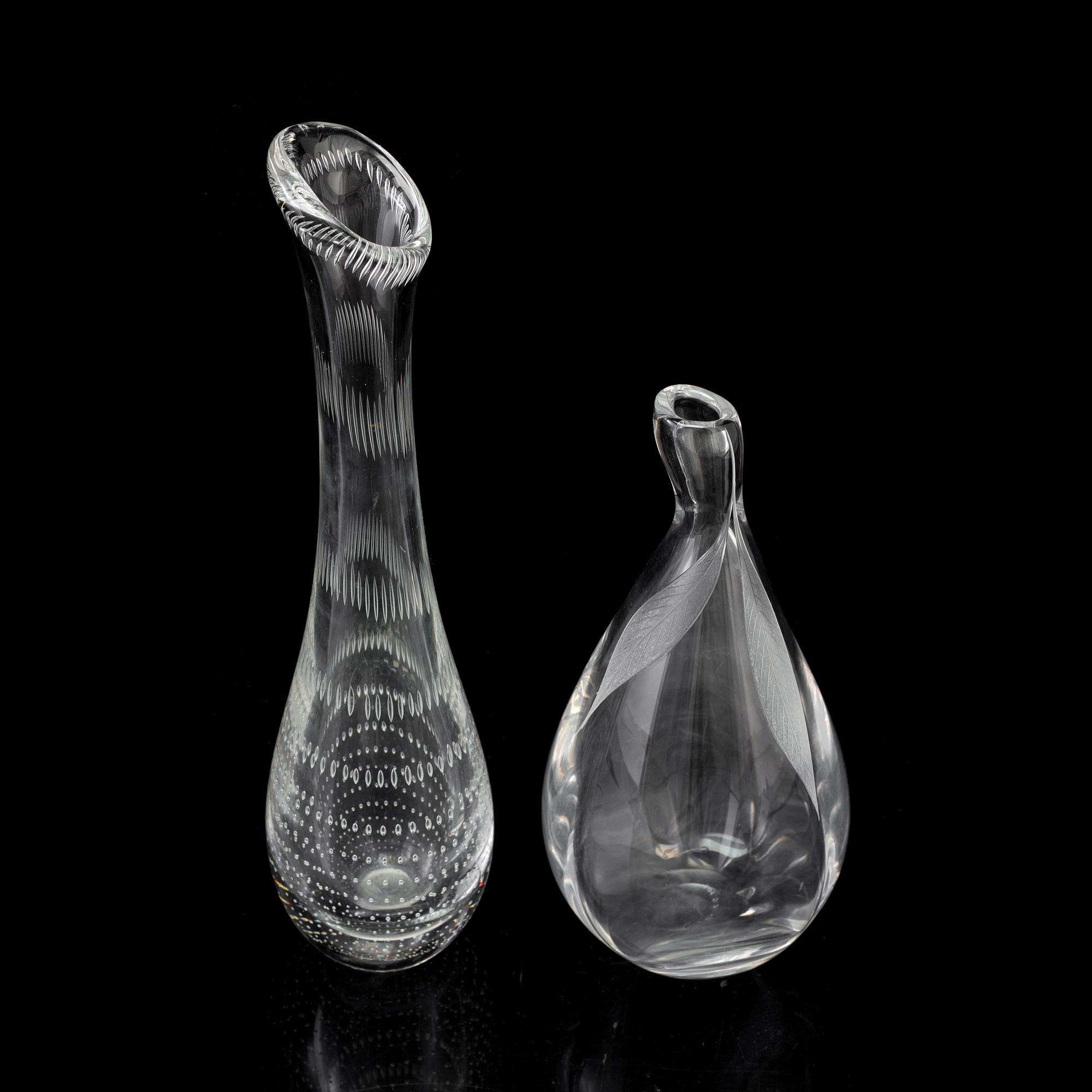 A Vicke Lindstrand glass vase and one Kosta vase, mid 20th century.