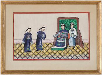 GOUACHER, på rispapper, 4 st, Qing, Kina.