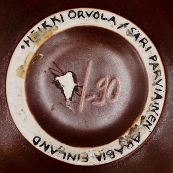 HEIKKI ORVOLA, flaskvas, stengods, Arabia, sign.