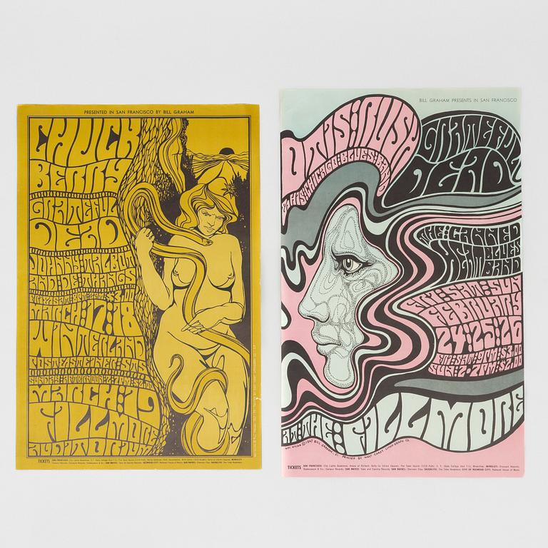 Wes Wilson, concert posters, a pair, West Coast Lithograph, 1967.