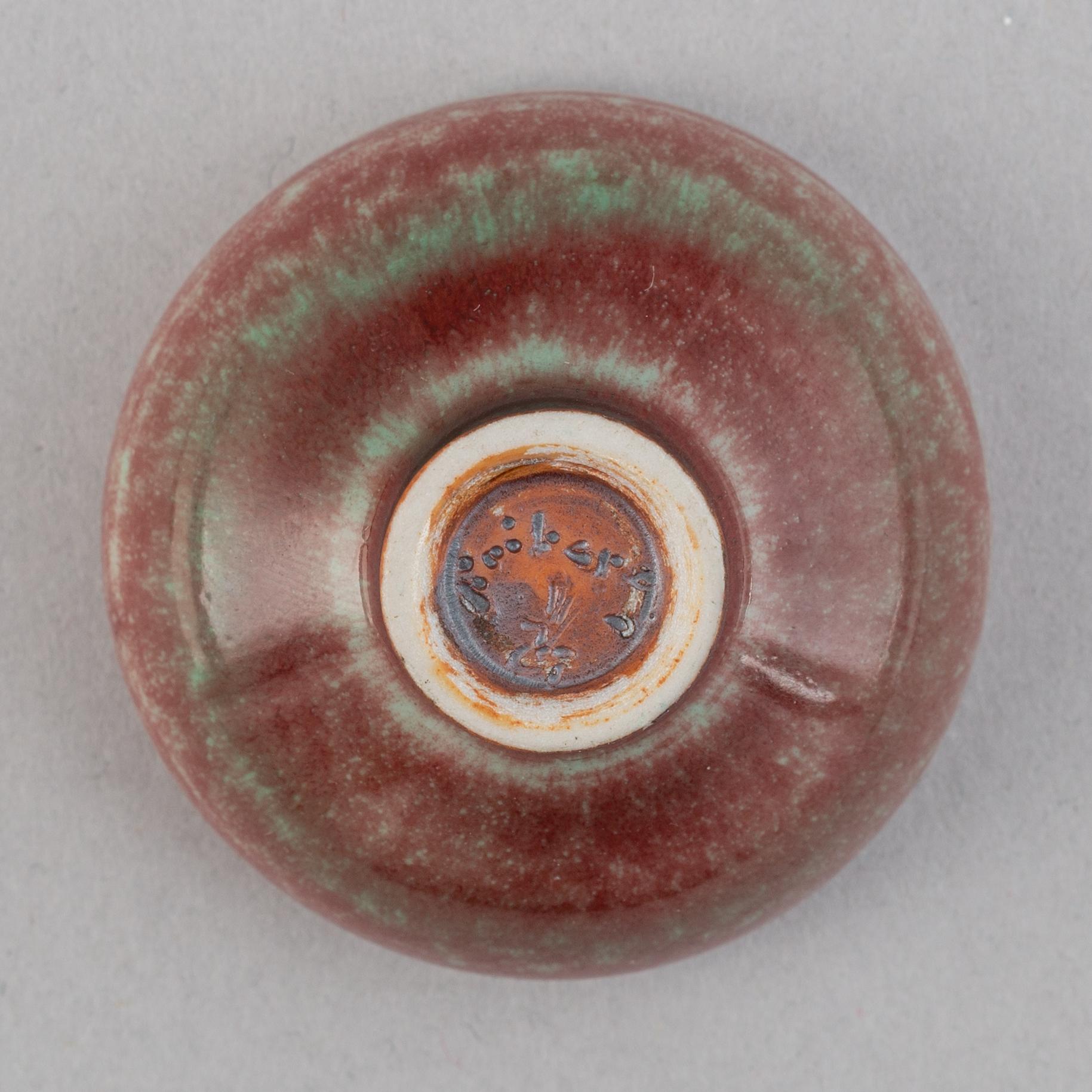 Berndt Friberg, two stoneware miniature vases and a bowl, Gustavsbergs studio, mid 20th Century.