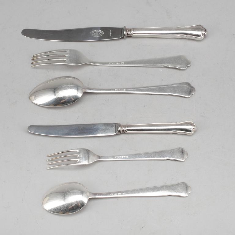 BESTICKSERVIS, 73 delar, silver, GAB, Stockholm, omkring 1900-talets mitt. Total vikt ca 2560 gram.