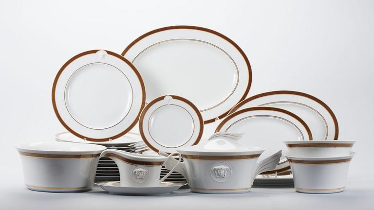 MATSERVIS, ca 33 delar, "Medaillon Méandre Marron", Versace, Rosenthal, porslin, 1900-talets andra hälft.