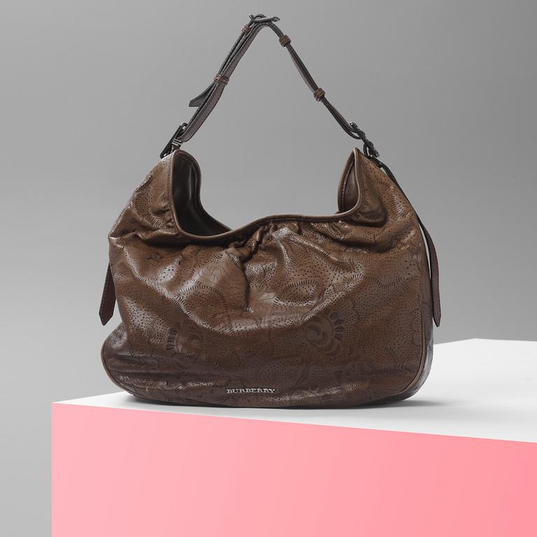 BURBERRY, a brown leather shoulder bag.