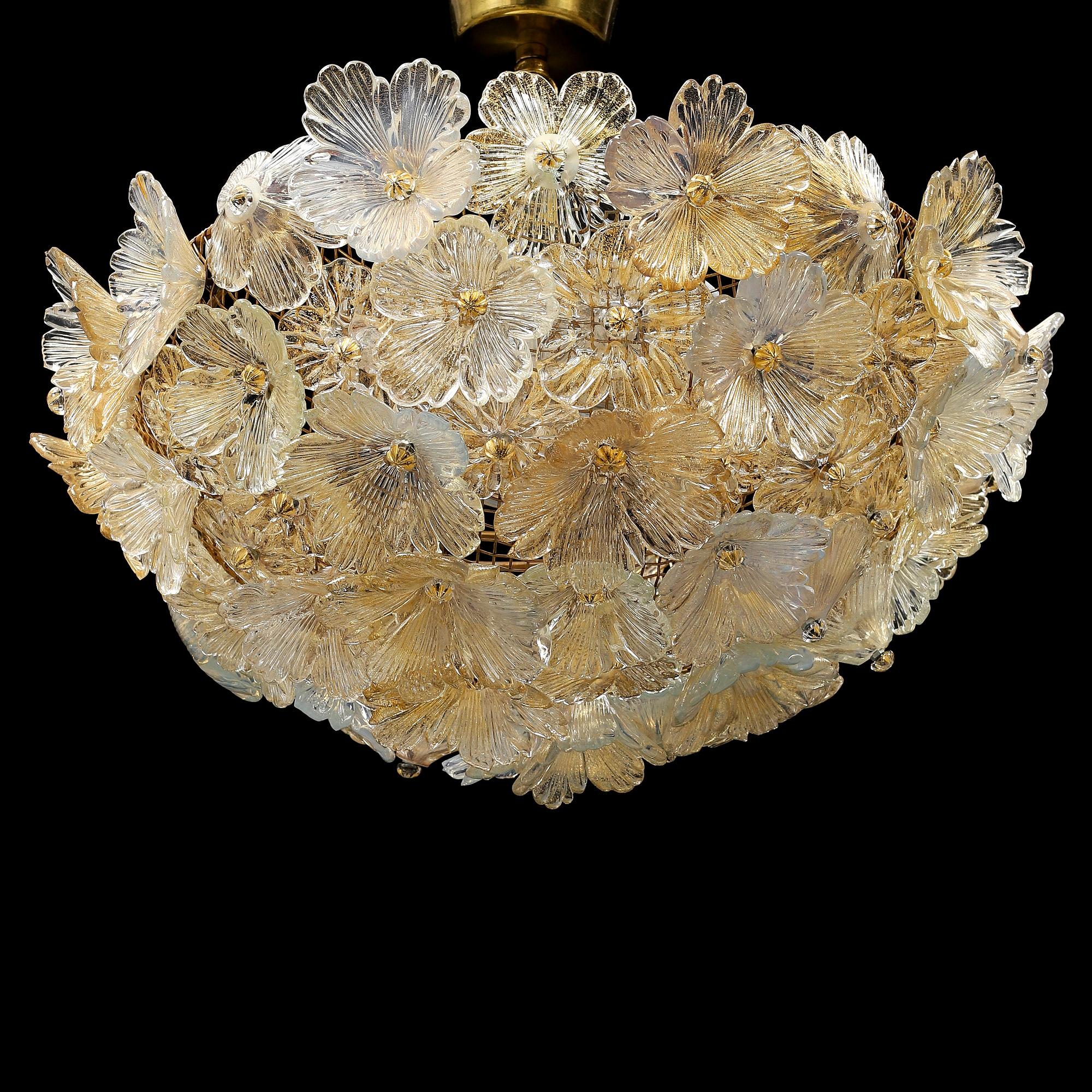 A glass ceiling light, probably Seguso, Murano, Italy.